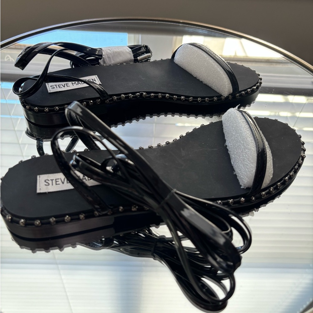 Steve Madden Black Studded Strap Up Women's Sandals